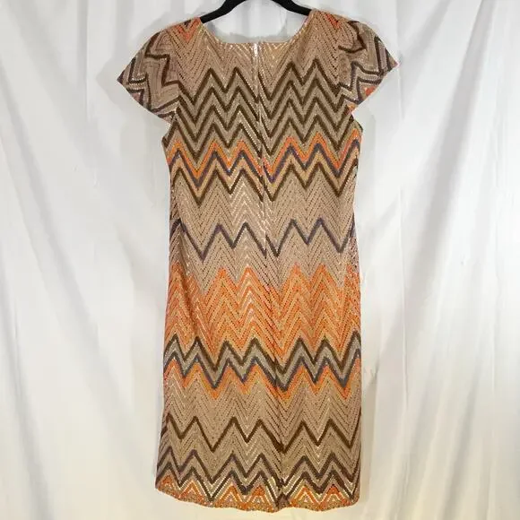 VA VA by Joy Han 70s Retro vibe Zig-Zag Dress M – Brown & Orange Short Sleeve - Picture 3 of 5